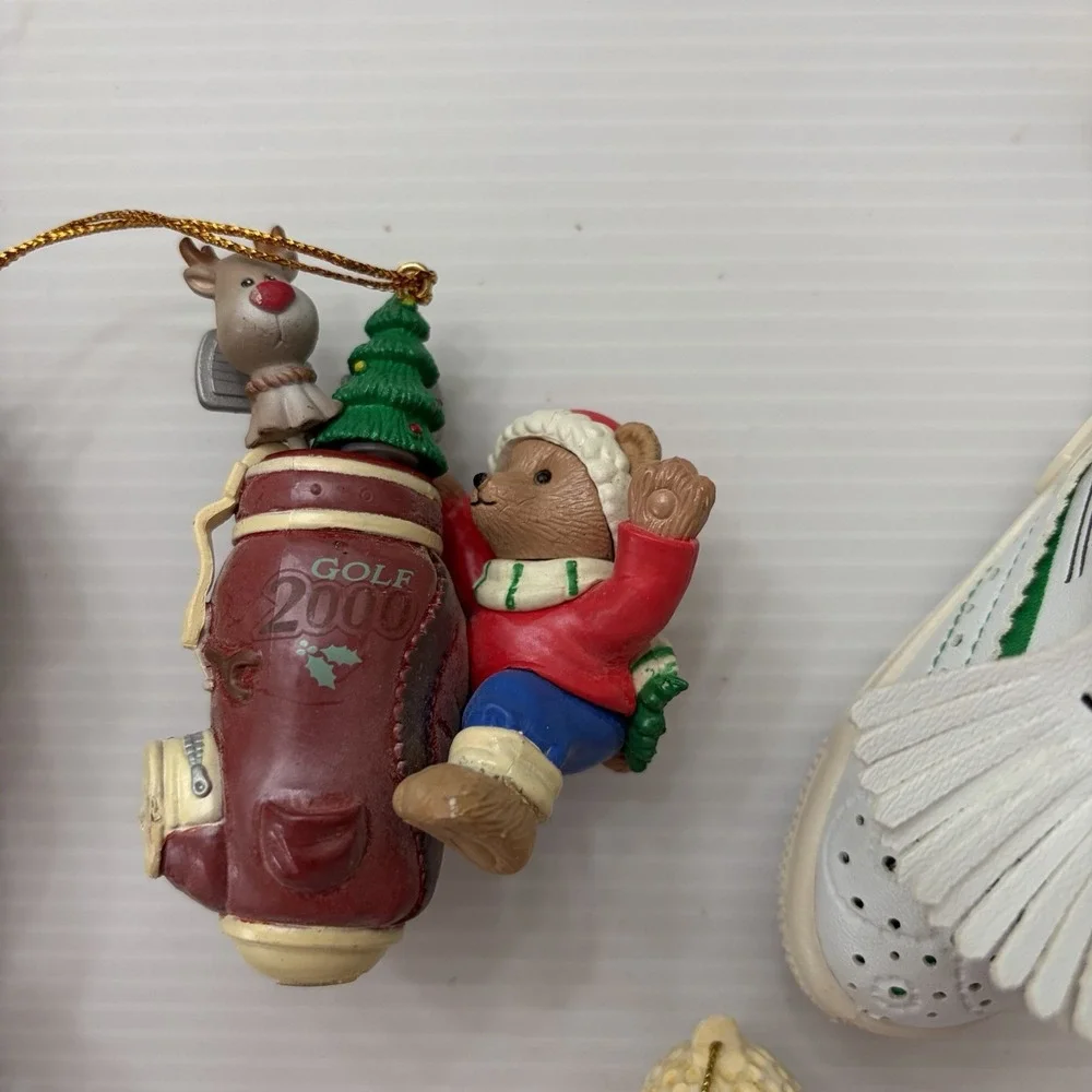 Lot Of 5 Vintage Golf Christmas Tree Ornaments Santa Snowman Golf Bag Holiday